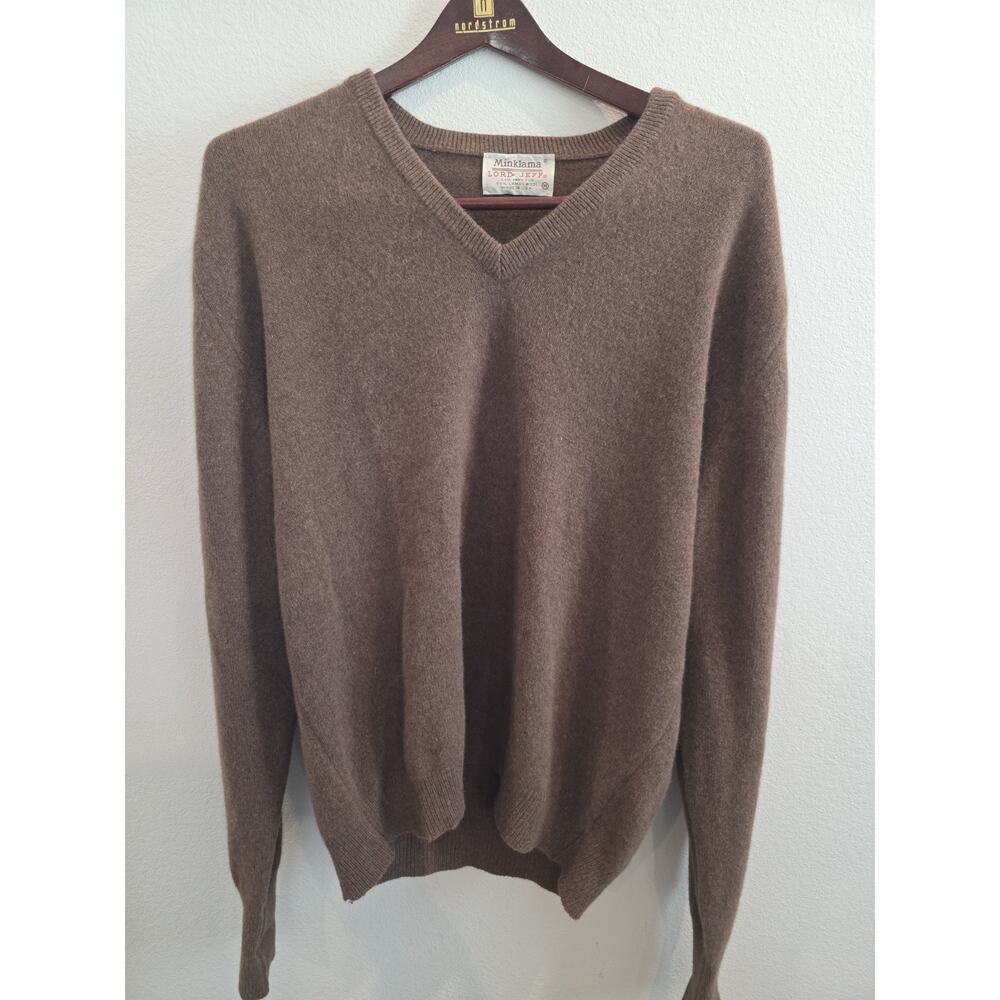 VTG Lord Jeff Minklama Brown V Neck Sweater Mens Sz M‎ USA Luxury Craftsmanship